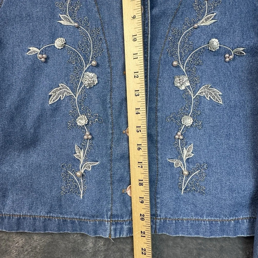 VTG Monique Fashions Denim Dress Jacket Set Size 8 Light Blue‎ Embroidered USA